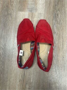 TOMS Red Canvas Slip-On Flats